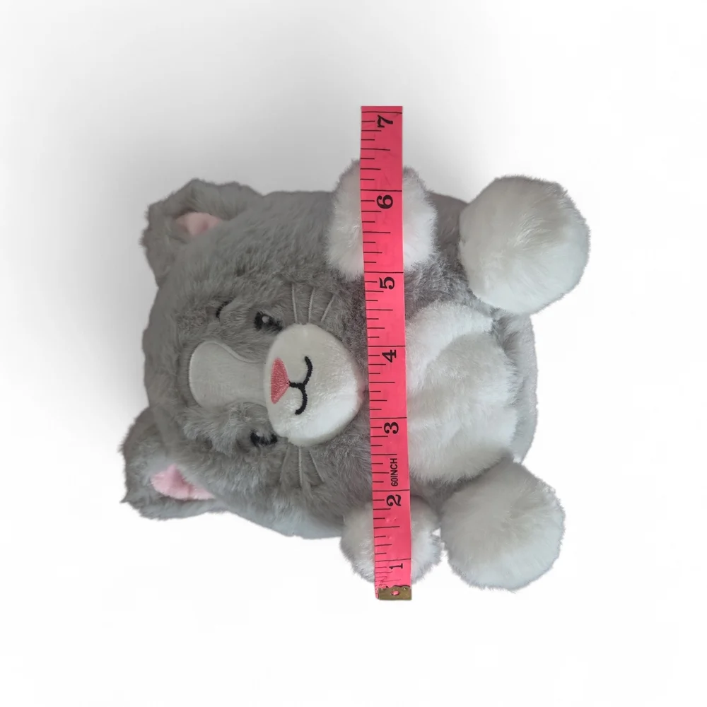 Grey & White Plush Cat Stuffed Animal with Pink Nose Bag